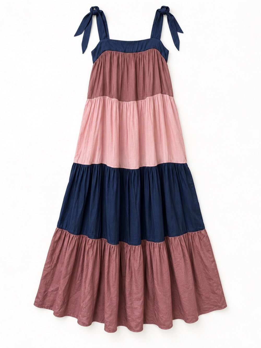 FRNCH Paris Tiered Maxi Dress M Tie Strap Colorblock Boho Viscose Autumn Vibes